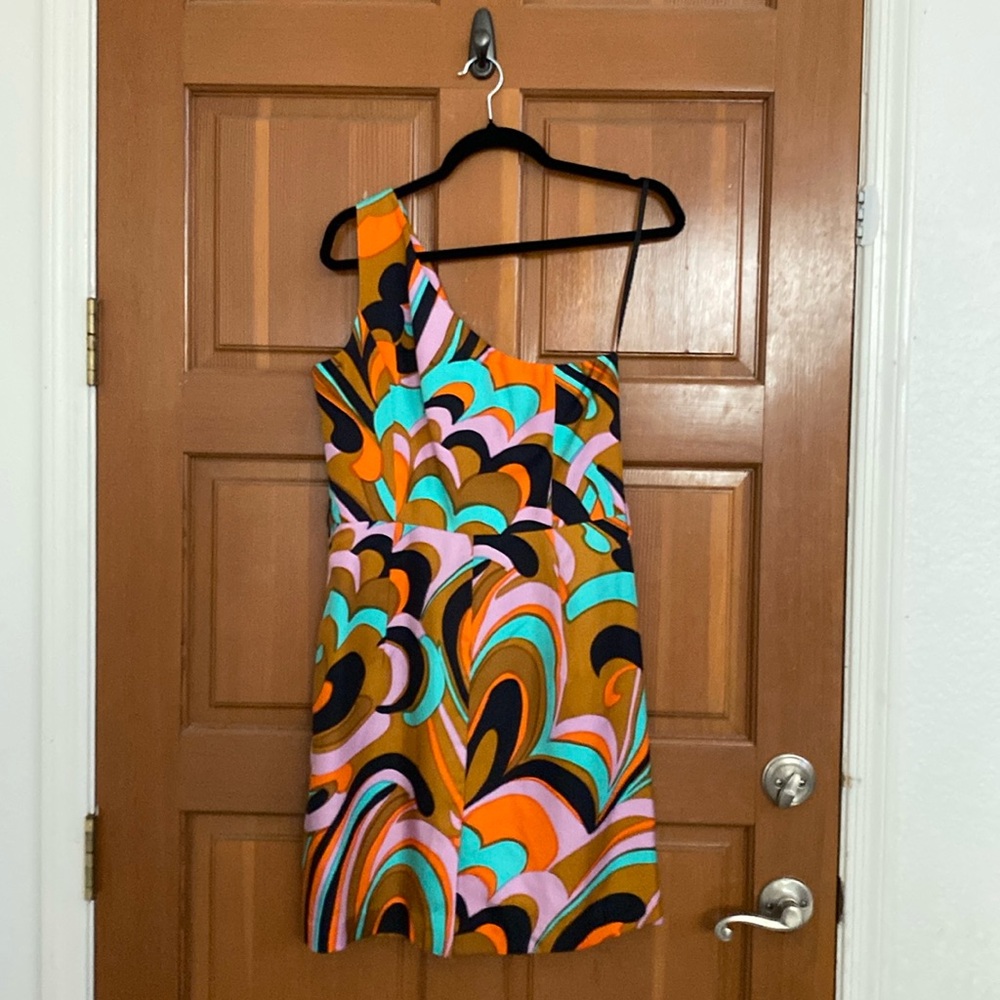 NWOT Milly of New York 100% Silk Colorful One Shoulder Dress